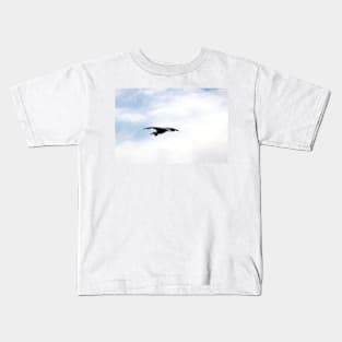 Great Blue Heron Flying Past the Clouds Above Trojan Pond 4 Kids T-Shirt